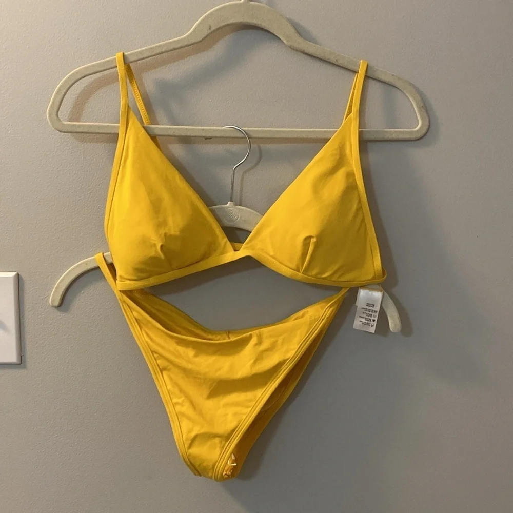 L*Space Millie Bikini top with matching bitsy cut bottoms in marigold yellow XL